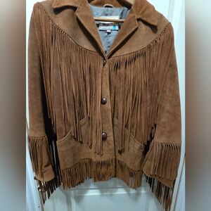 Vintage PIONEER WEAR,Tan Suede Fringe Leather Jacket